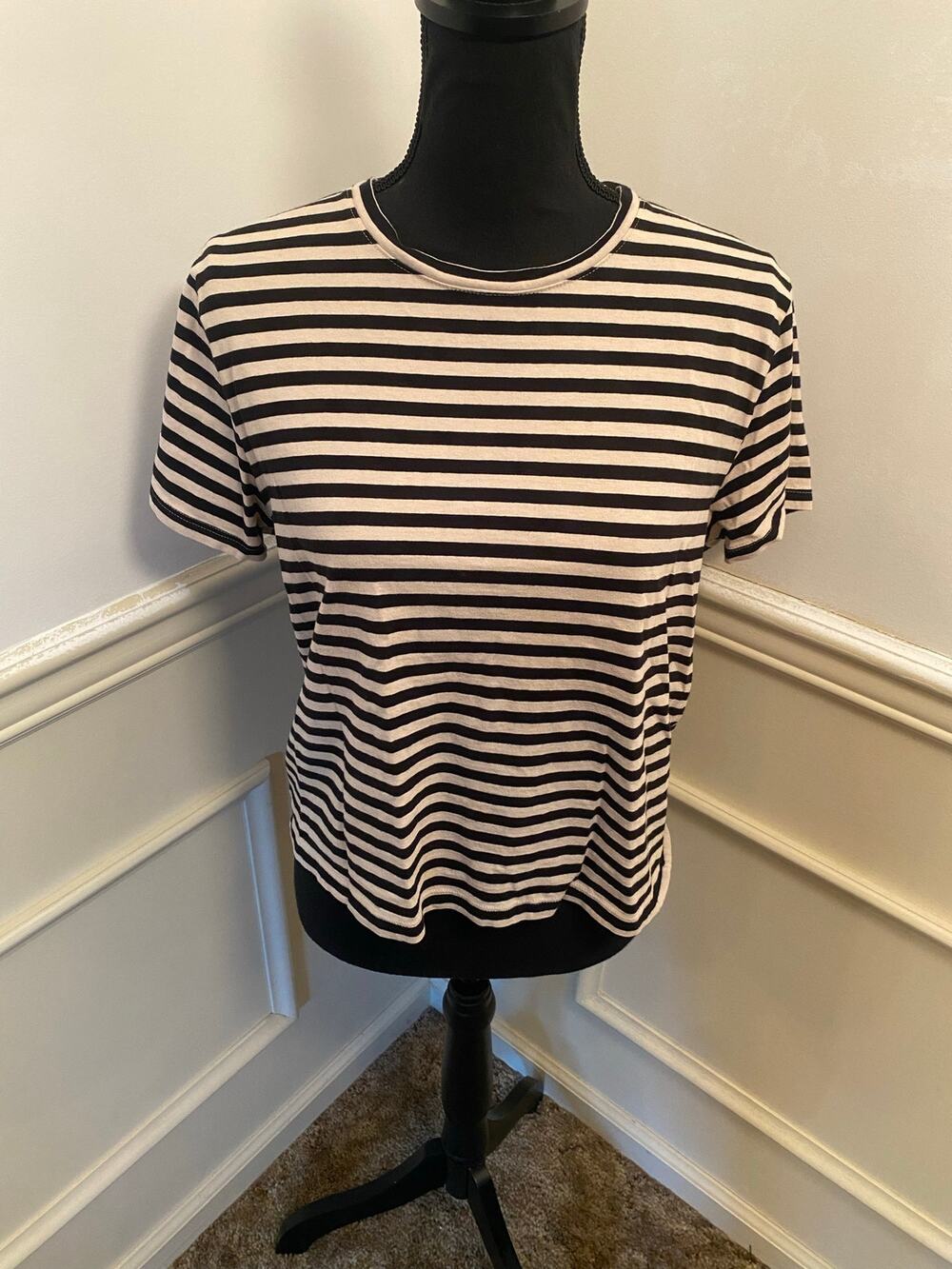 Everlane The Box Cut Tee in Essential Cotton Black Bone Striped Cropped